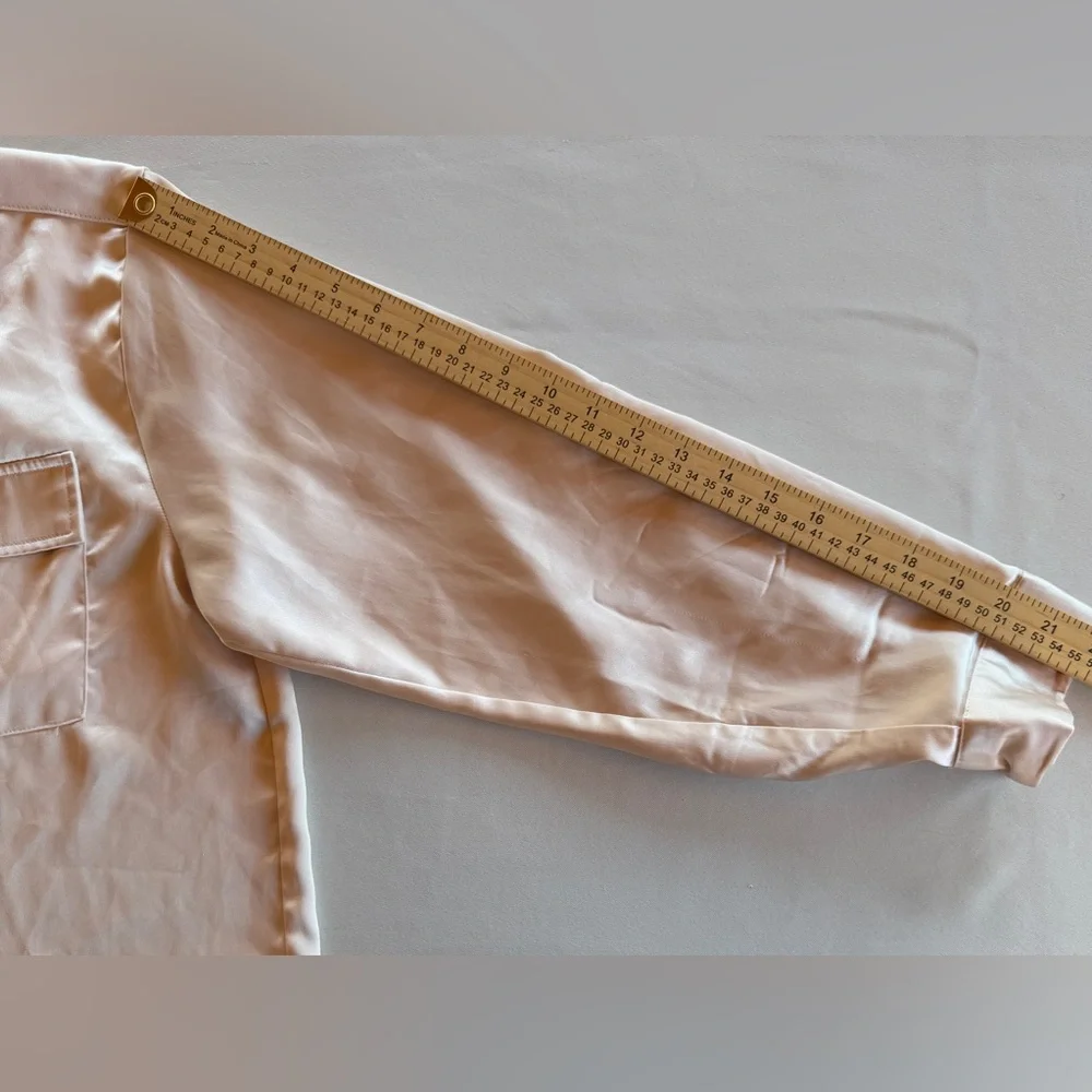 Champagne Satin Button-Up Blouse Size Large
